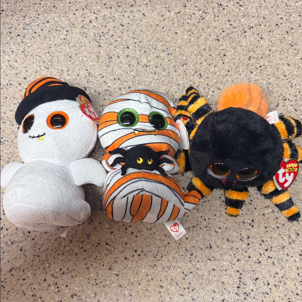 Ty Halloween Plush Set - Ghost, Mummy, and Spider
